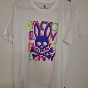 Psycho Bunny White Tee with Neon Graphic